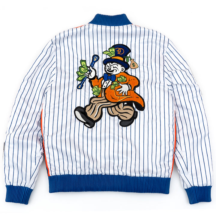 F1047 Earners League Satin Varsity Jacket - White