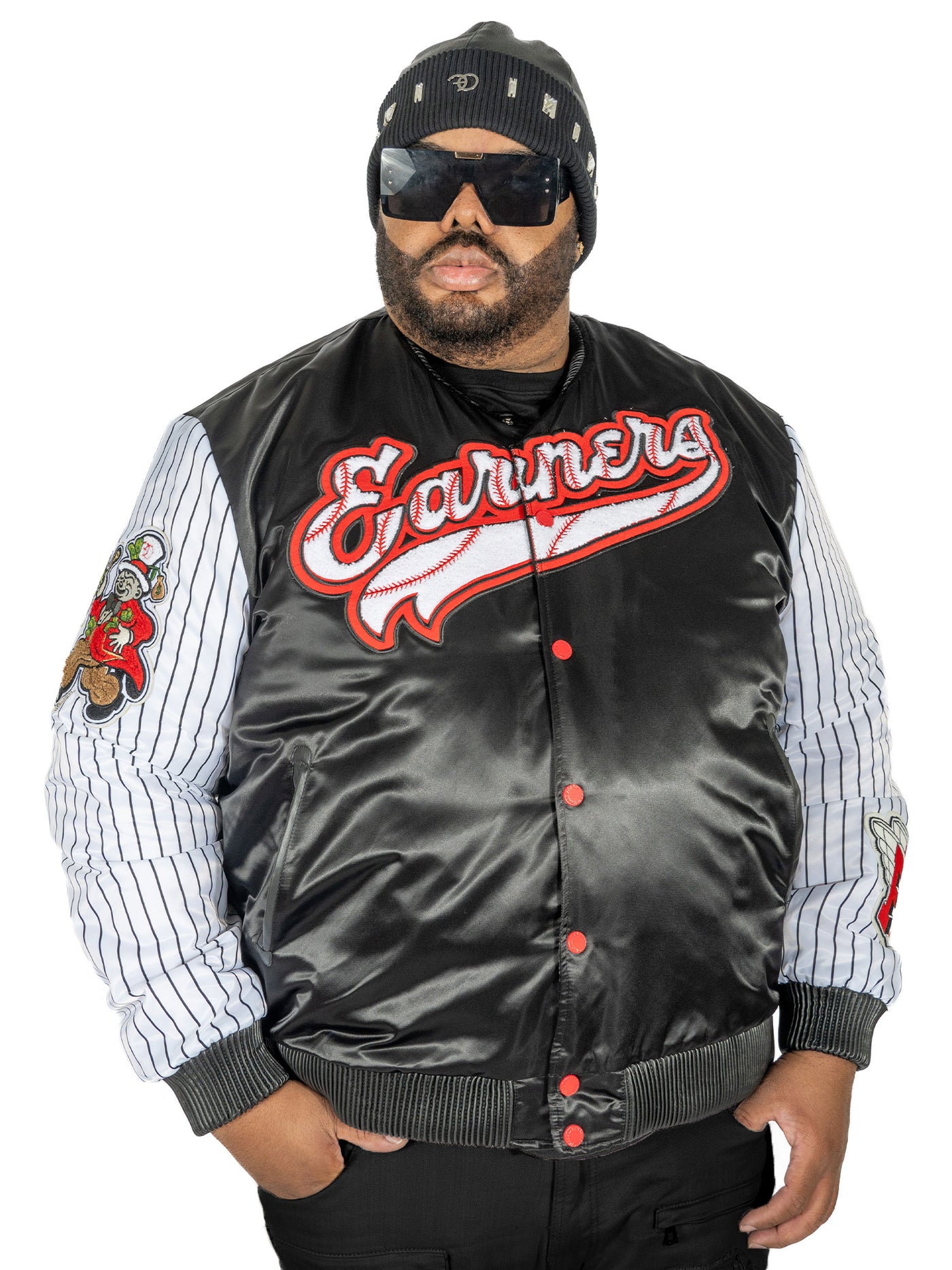 F1047 Earners League Satin Varsity Jacket - Black