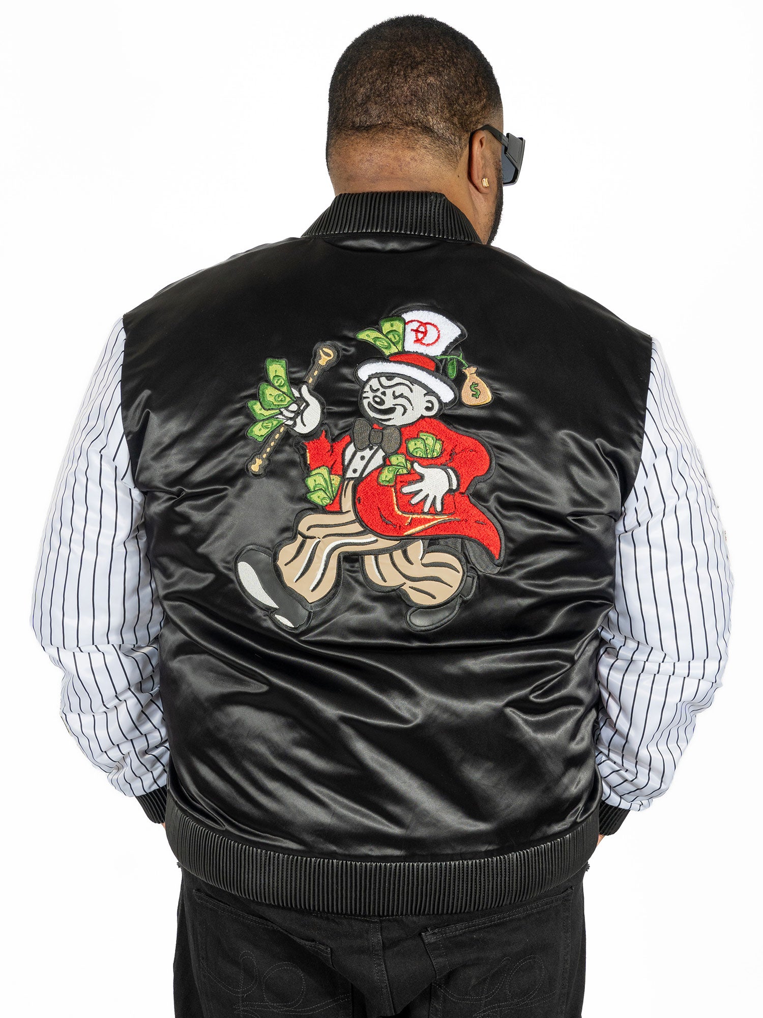 F1047 Earners League Satin Varsity Jacket - Black