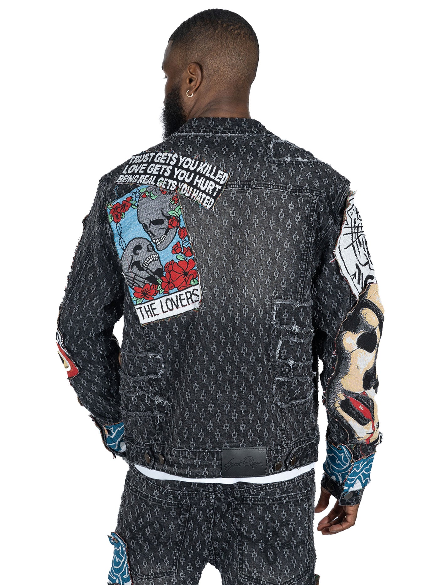 F1055 Brave Heart Denim Jacket - Black