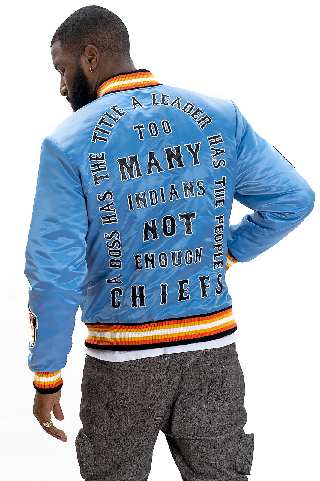 F1057 Chiefs Satin Varsity Jacket - Blue