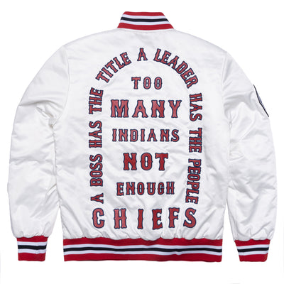 F1057 Chiefs Satin Varsity Jacket - White