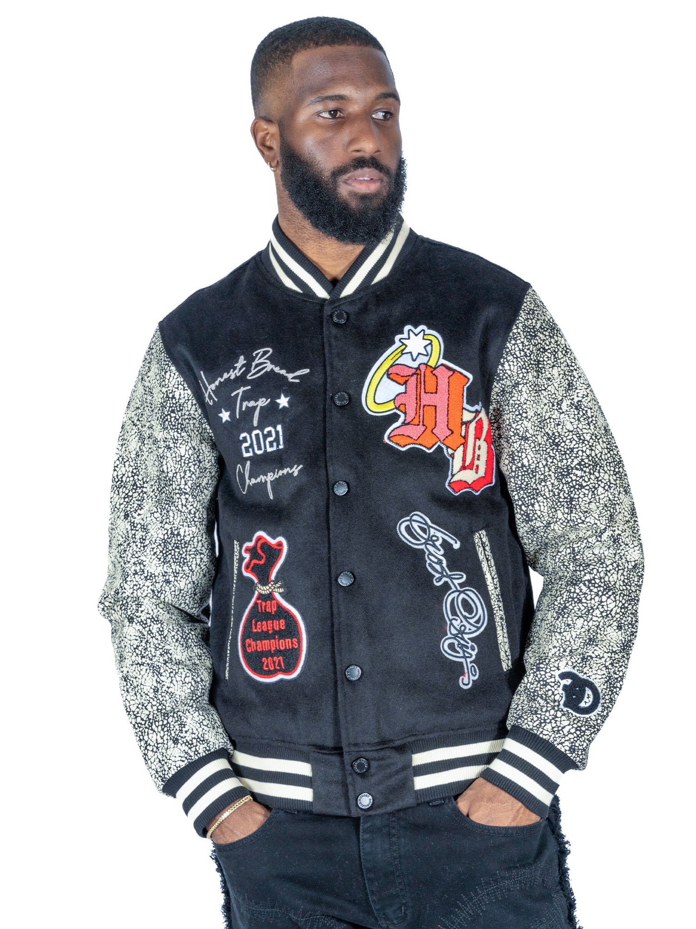 F1080 Otitọ Akara Wool Varsity Jacket - Black