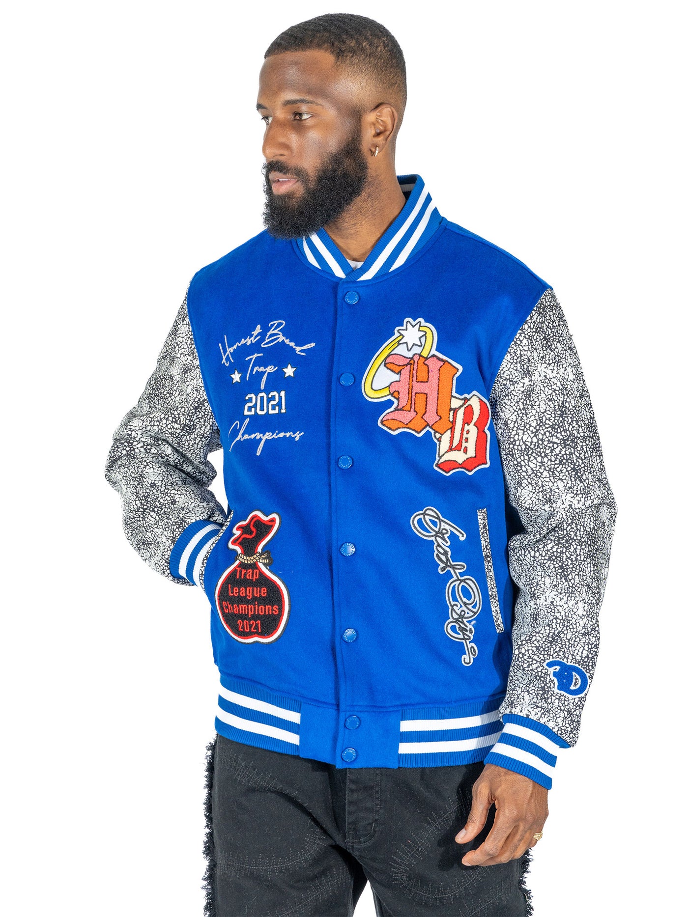 F1080 Honest Bread Wool Varsity Jacket - Royal