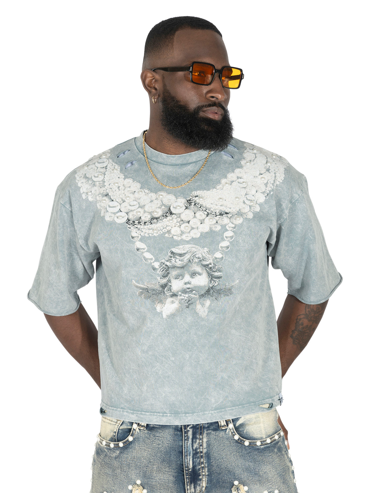 Makobi F111 La Perla Vintage Crop Tee in Gray
