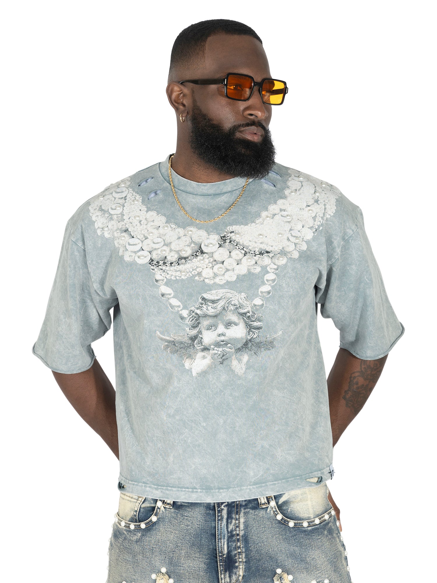 Makobi F111 La Perla Vintage Crop Tee in Gray