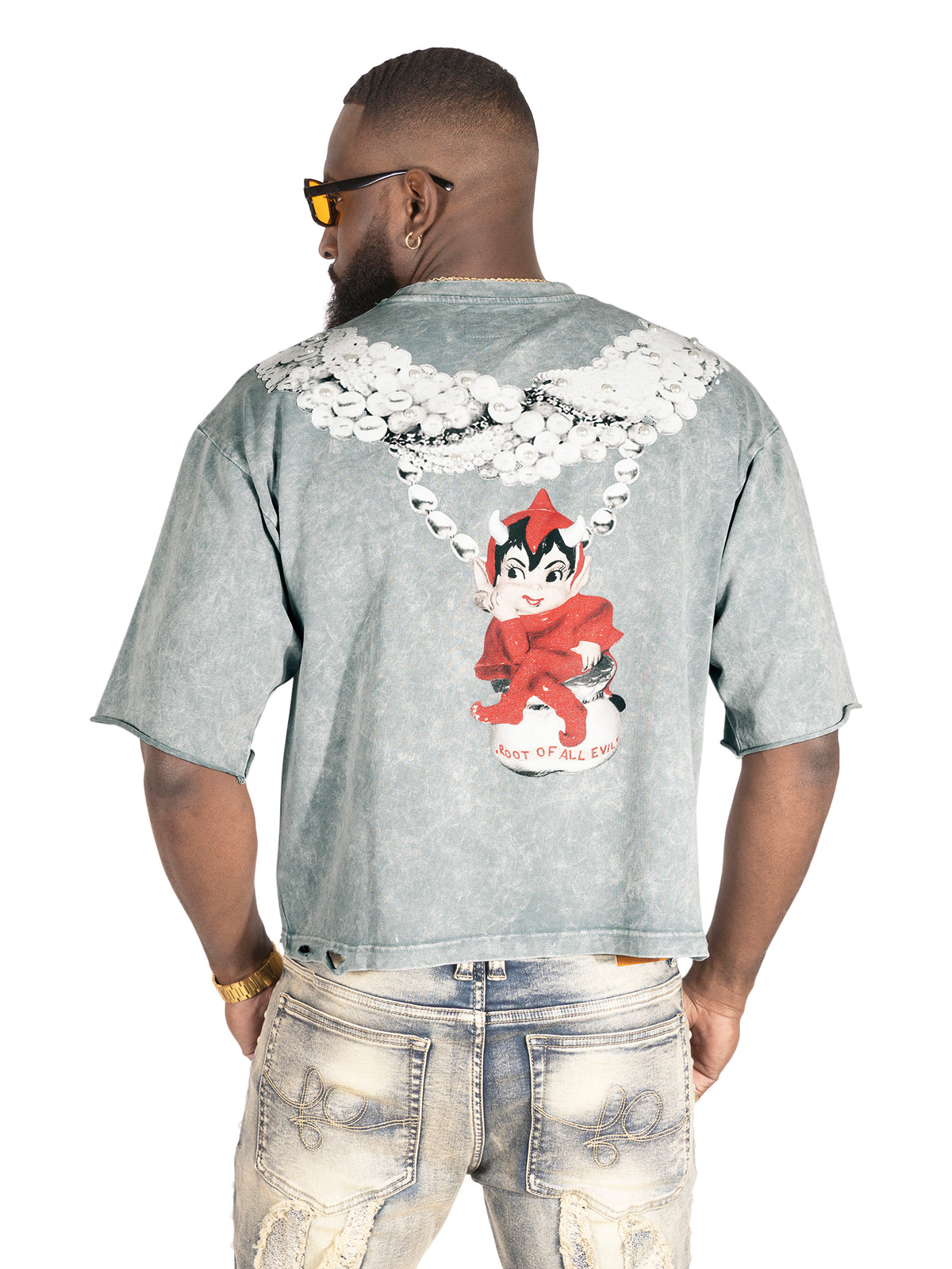 Makobi F111 La Perla Vintage Crop Tee in Gray, view 2