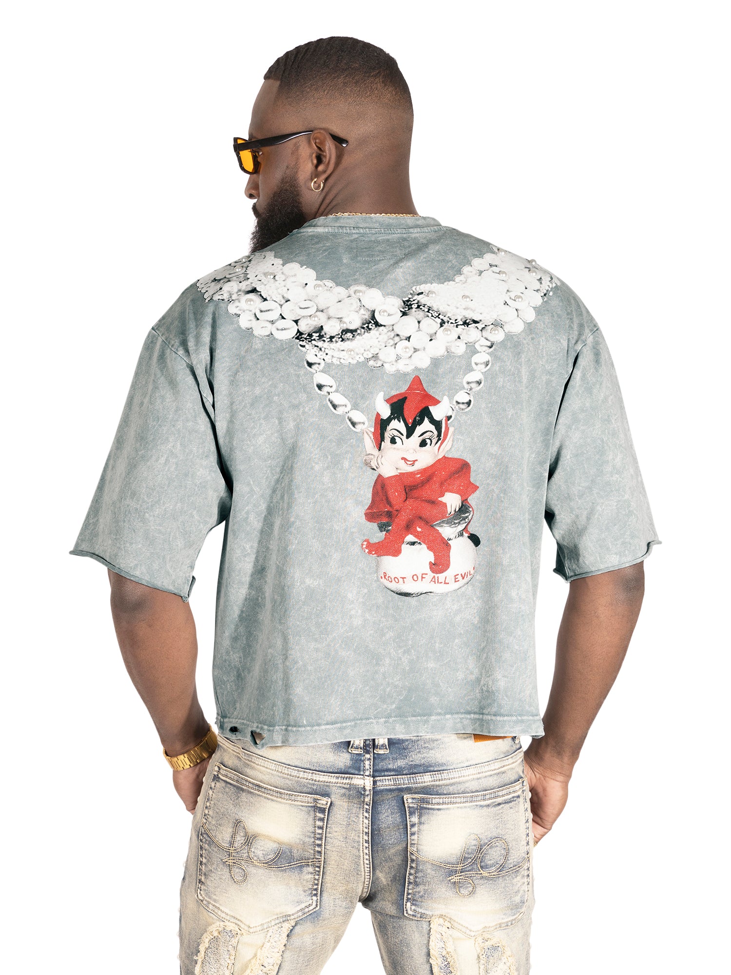 Makobi F111 La Perla Vintage Crop Tee in Gray, view 2