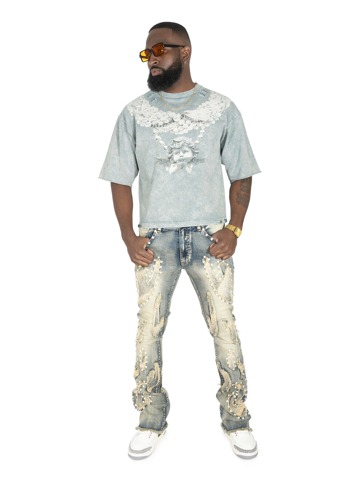Makobi F111 La Perla Vintage Crop Tee in Gray, view 4