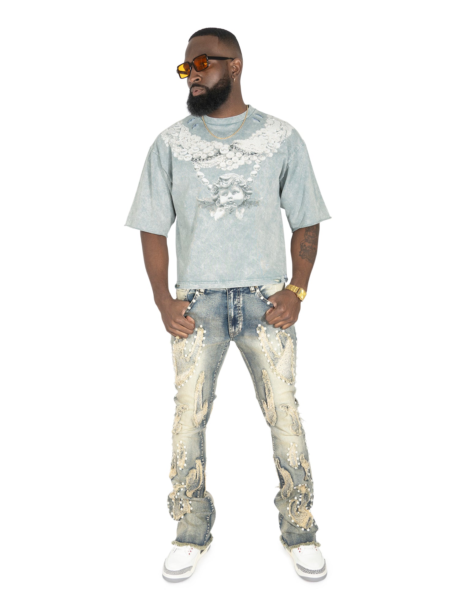 Makobi F111 La Perla Vintage Crop Tee in Gray, view 4