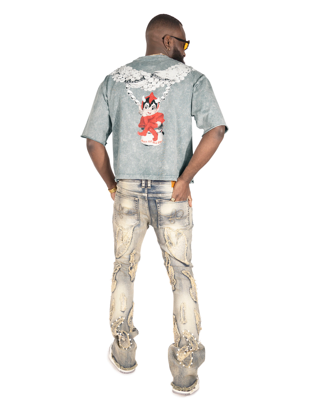 Makobi F111 La Perla Vintage Crop Tee in Gray, view 5
