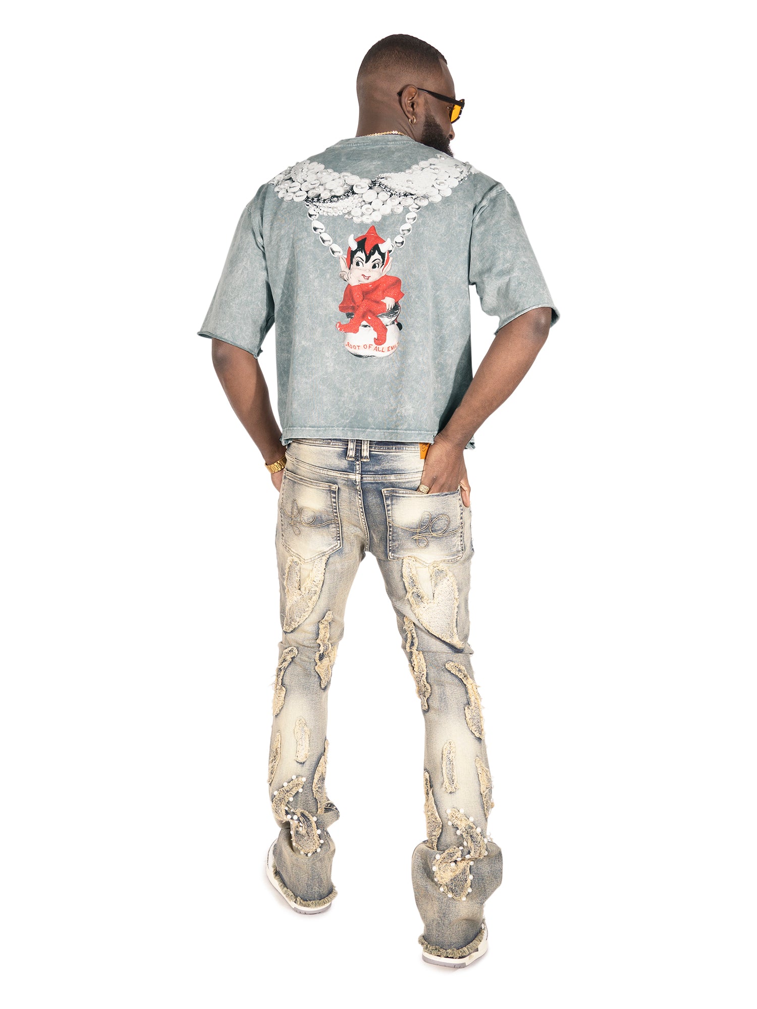 Makobi F111 La Perla Vintage Crop Tee in Gray, view 5