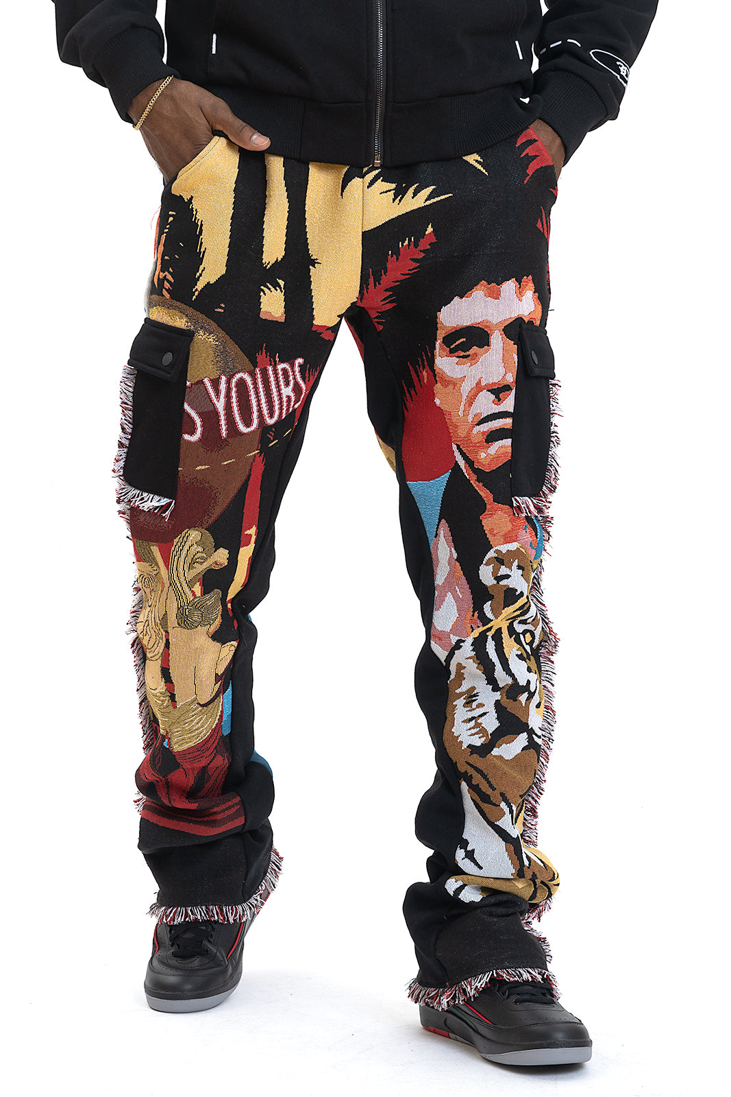 F1628 World Is Yours Tapestry Pants - Black