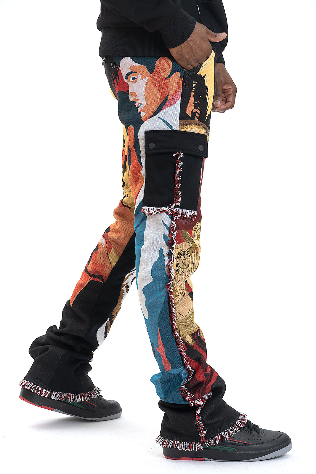 Makobi F1628 World Is Yours Tapestry Pants in Black, view 4