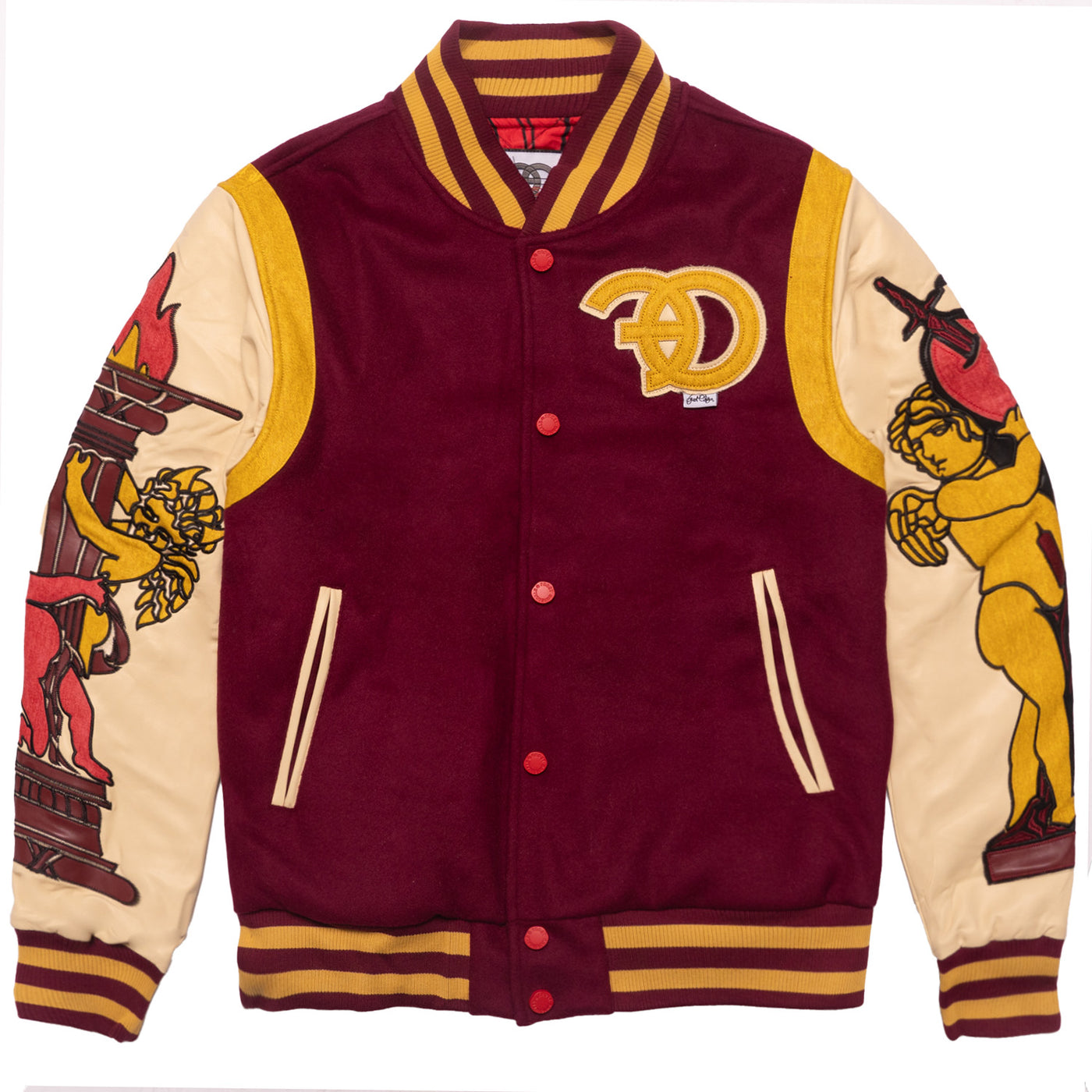 F1071 CASA De Wool Varsity Jacket - Burgundy – Makobi Jeans USA