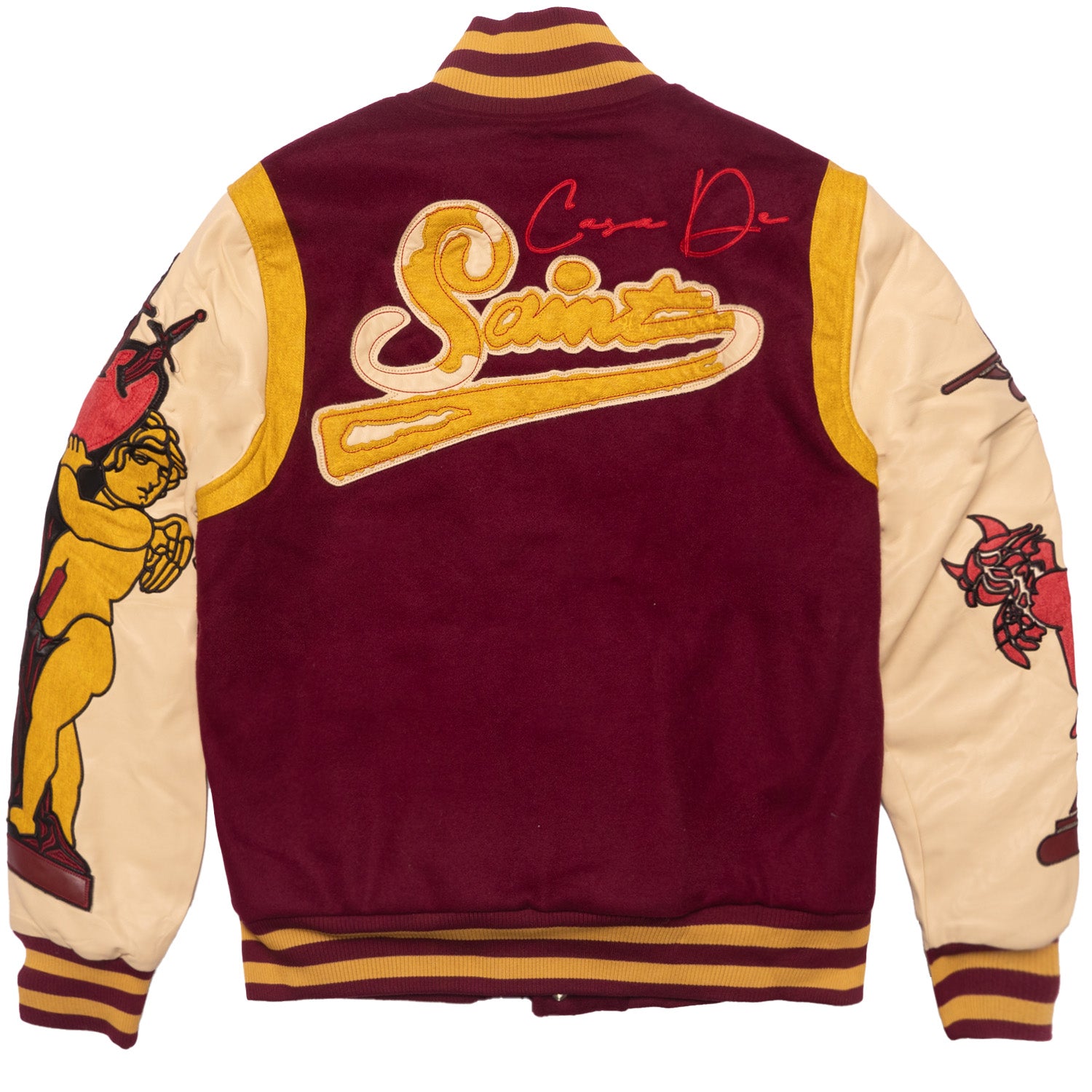 F1071 CASA De Wool Varsity Jacket - Burgundy – Makobi Jeans USA