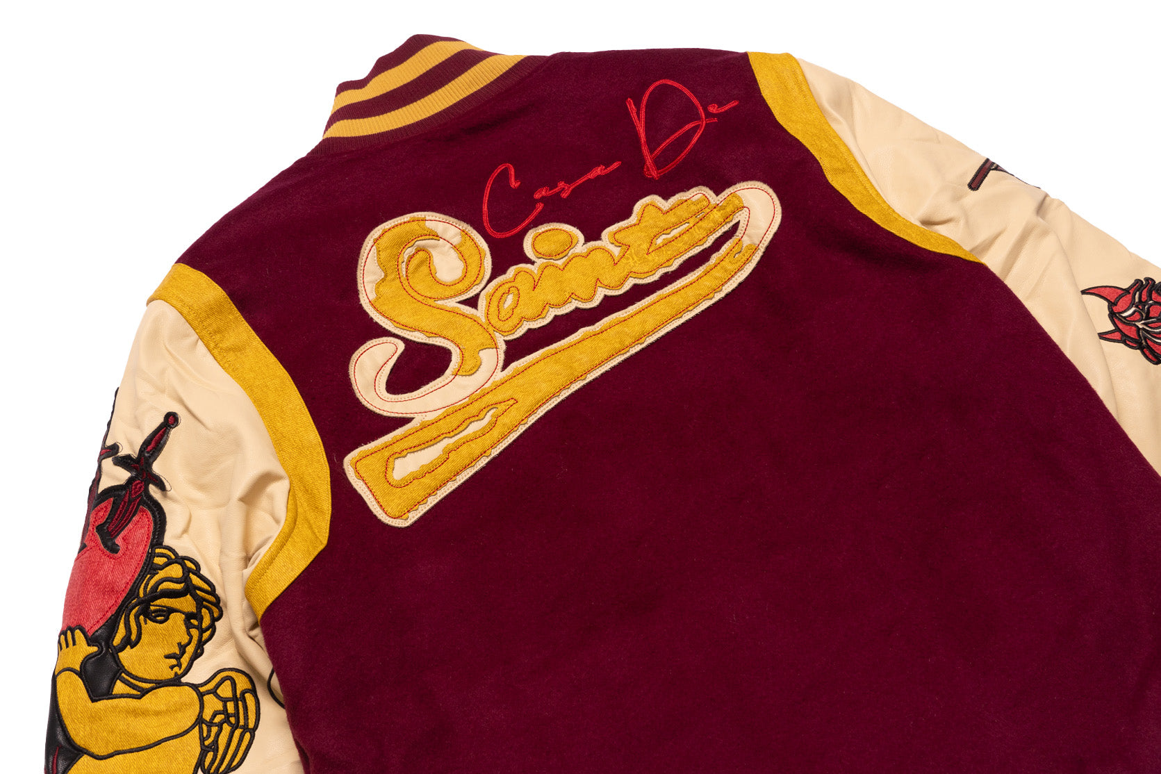 F1071 CASA De Wool Varsity Jacket - Burgundy – Makobi Jeans USA