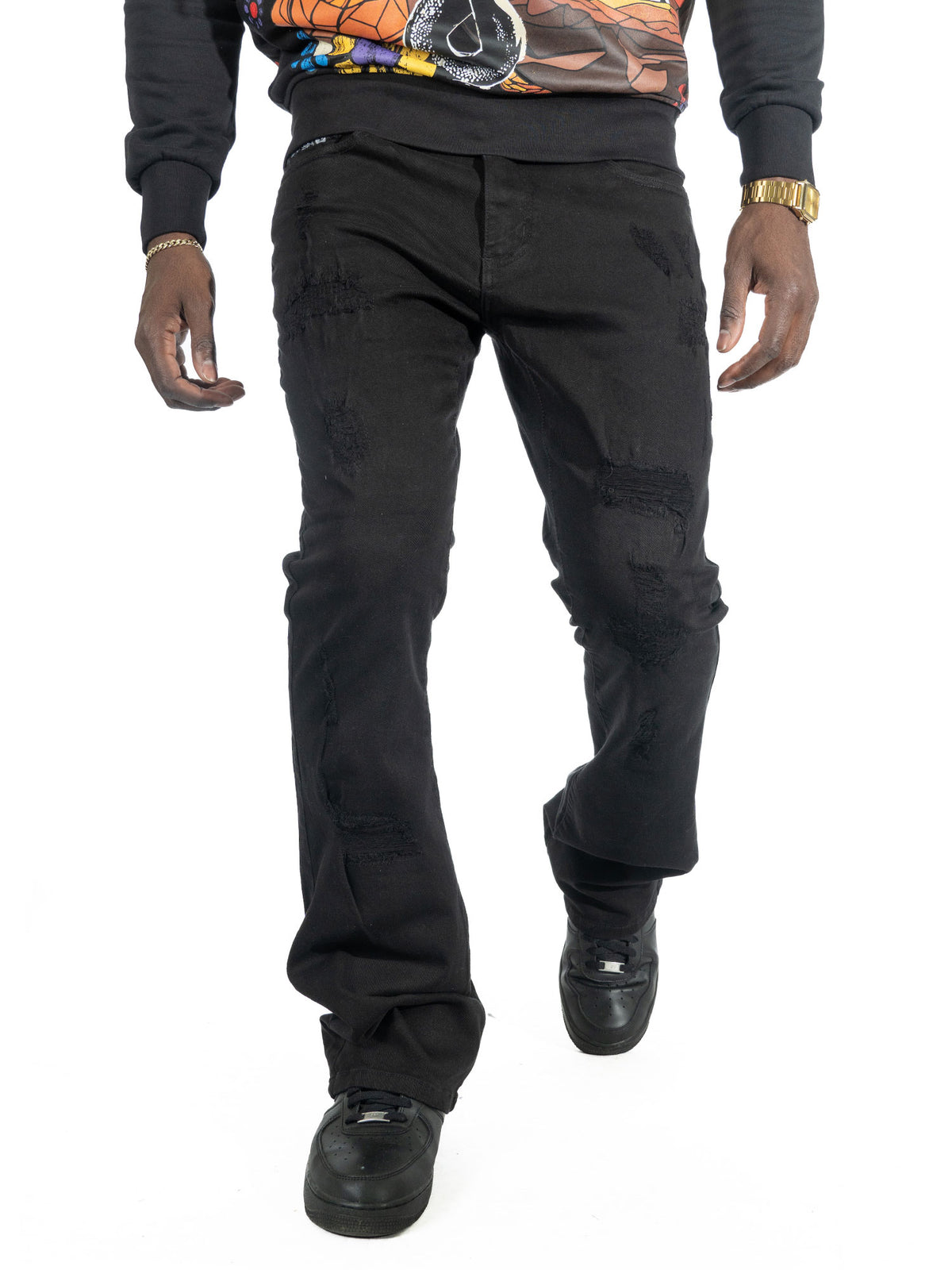 Makobi F1712 Alono Stacked Jeans in Black-Black