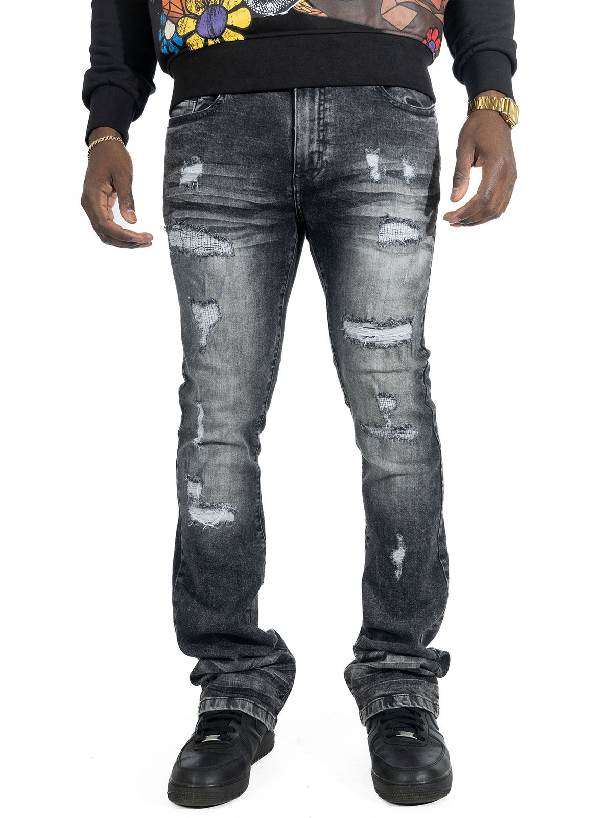 F1712 Alono Stacked Jeans - Black Wash