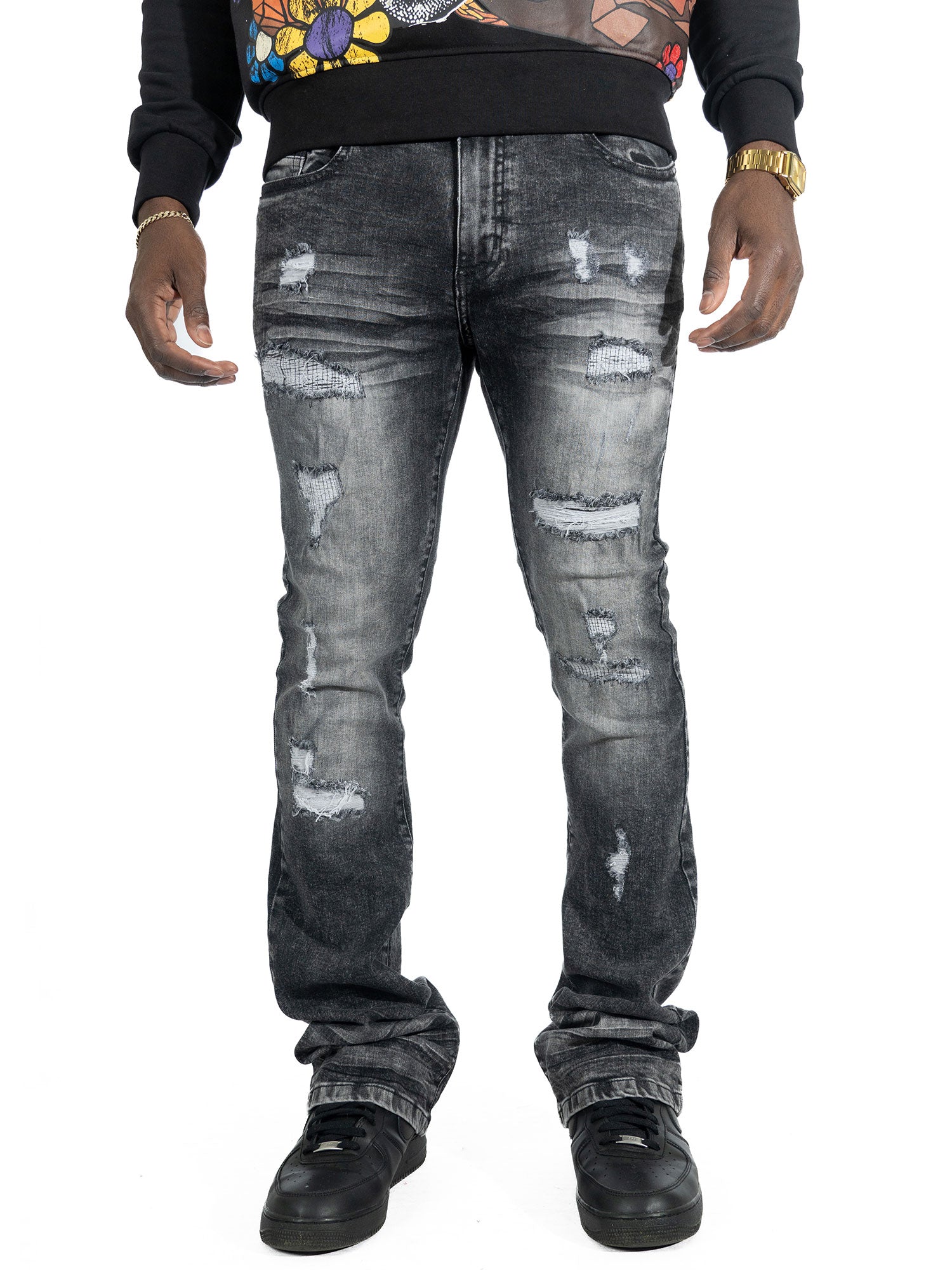 F1712 Alono Stacked Jeans - Black Wash