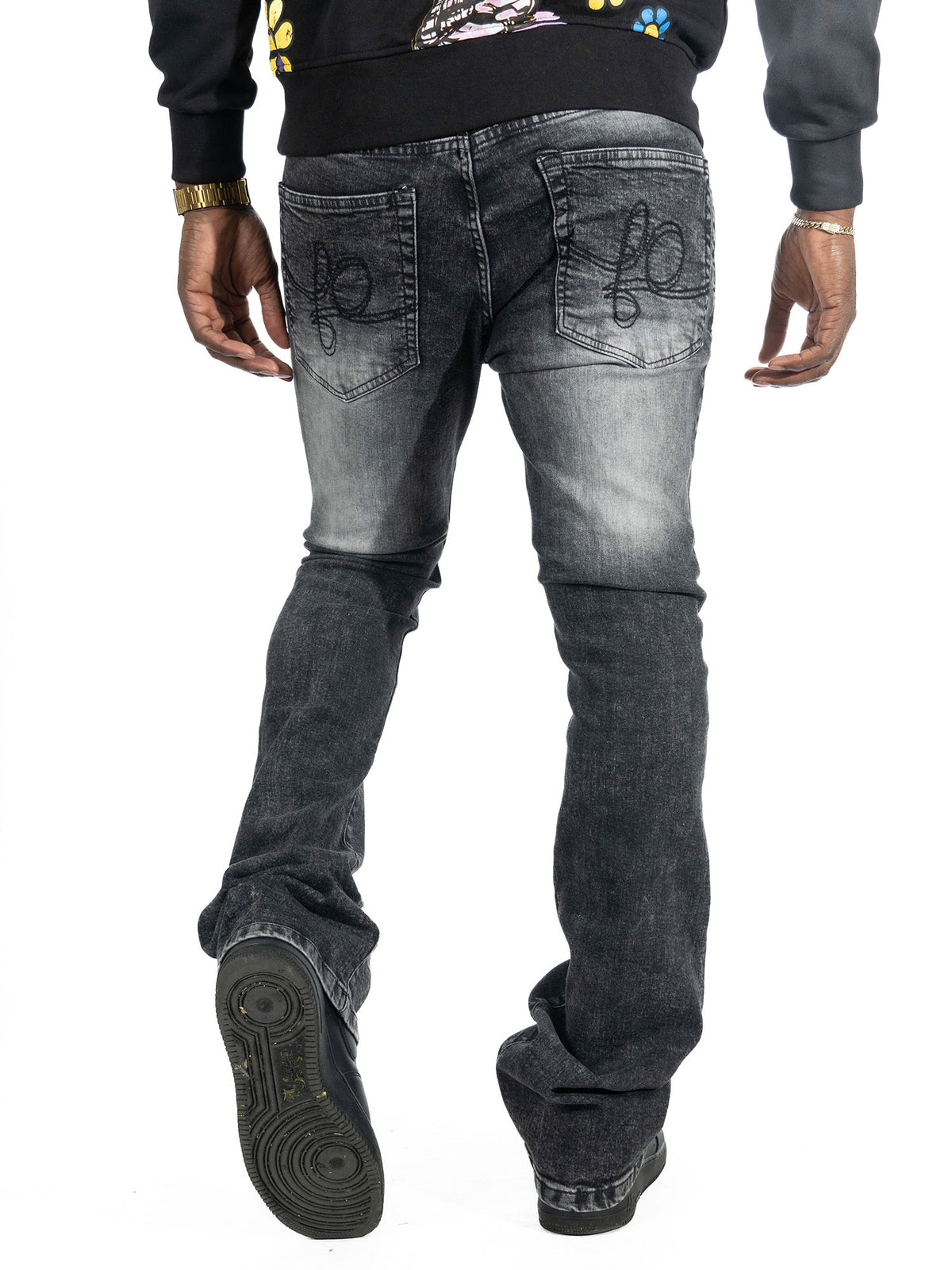 F1712 Alono Stacked Jeans - Black Wash