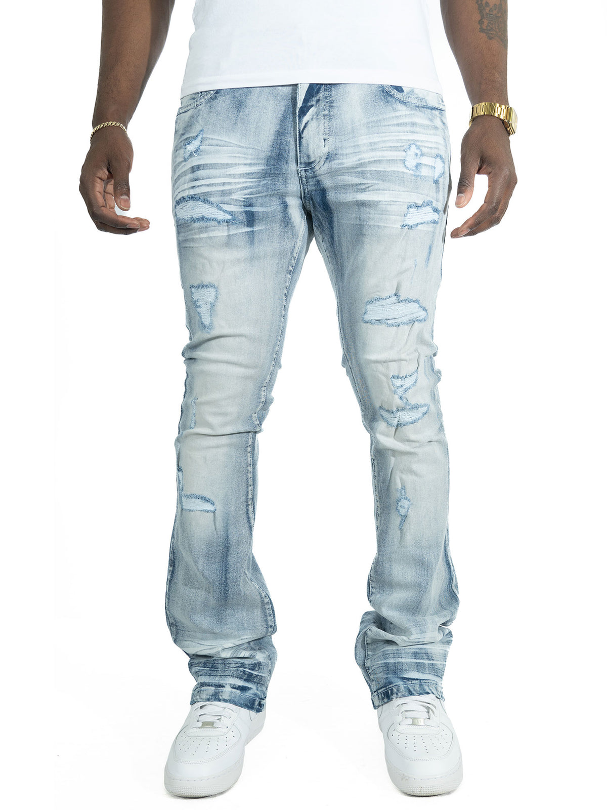 Makobi F1712 Alono Stacked Jeans in Light Wash