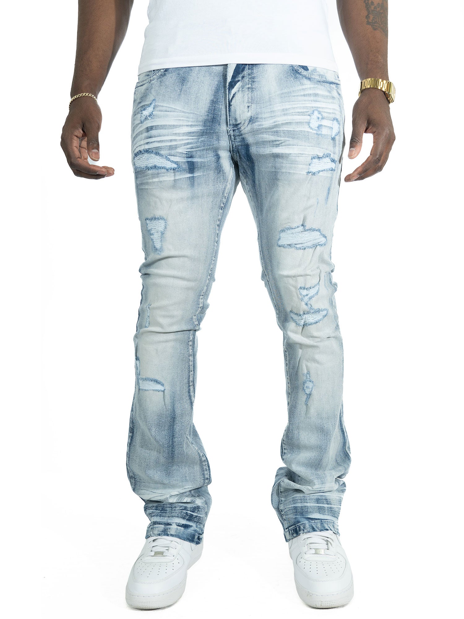 Makobi F1712 Alono Stacked Jeans in Light Wash