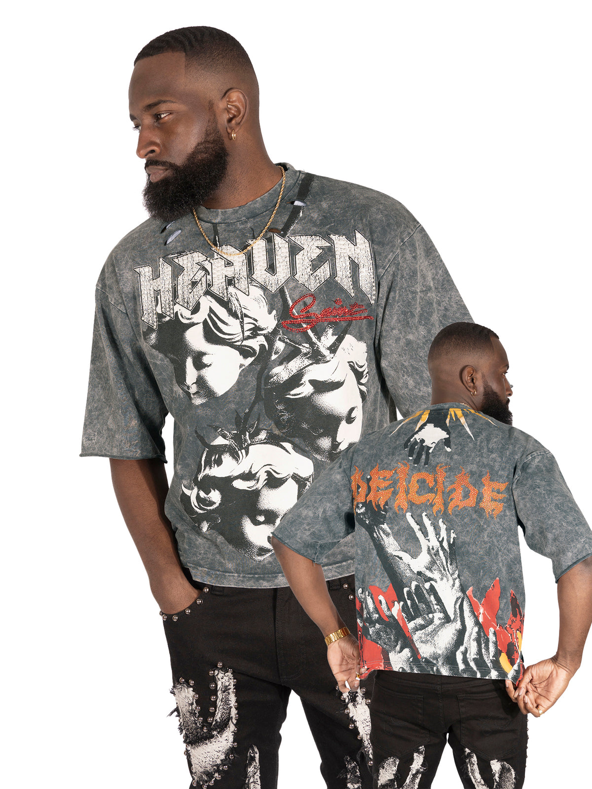 Makobi F171 Crop Heaven Saint Tee in Gray