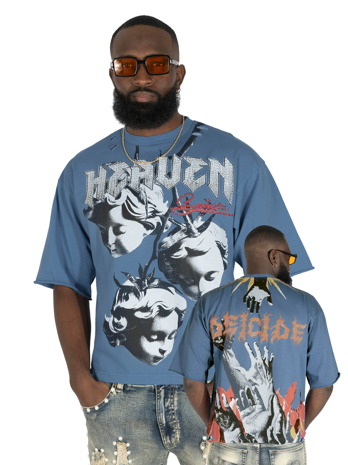Makobi F171 Crop Heaven Saint Tee in Blue