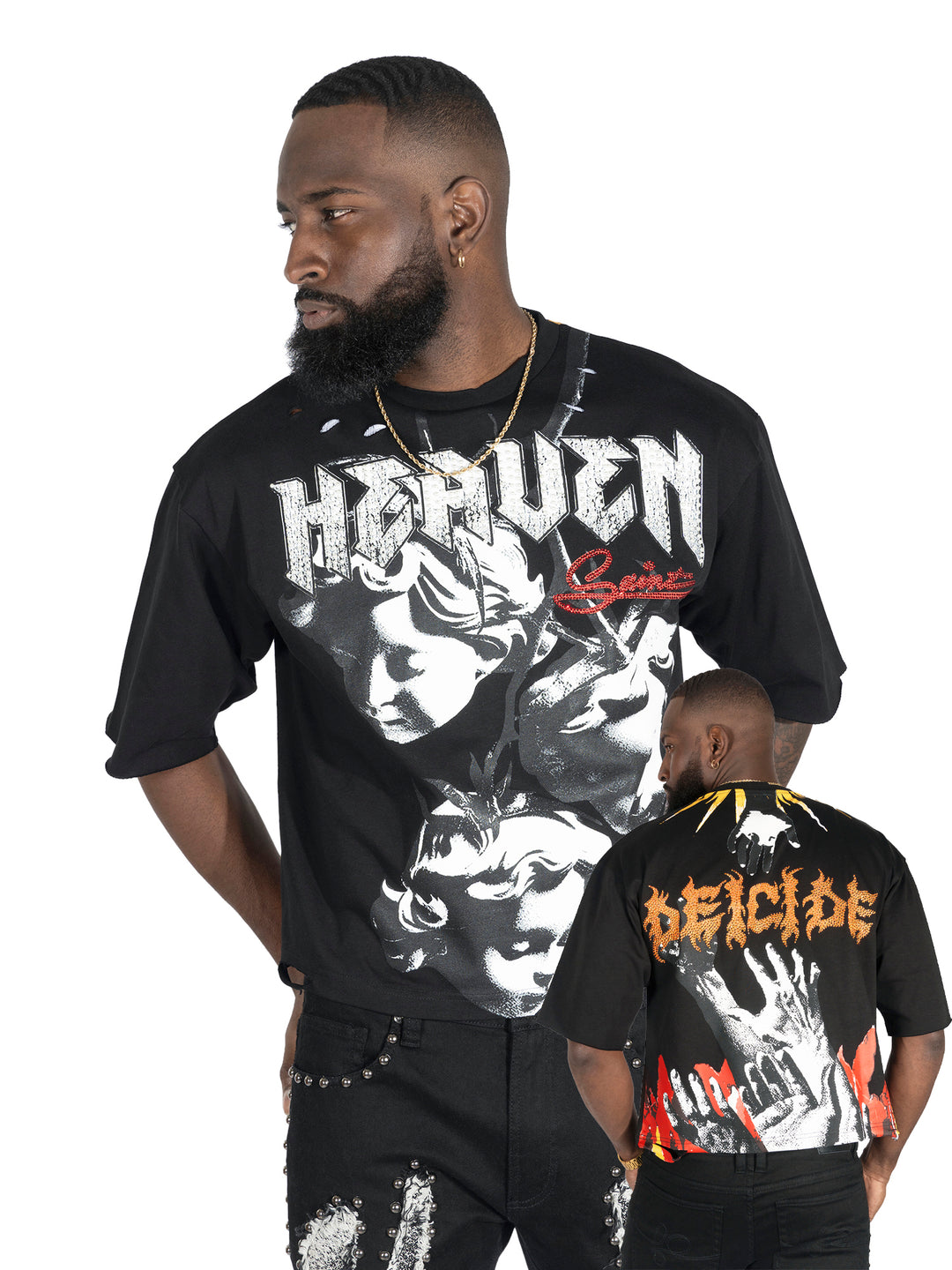 F171 Crop Heaven Saint Tee - Black