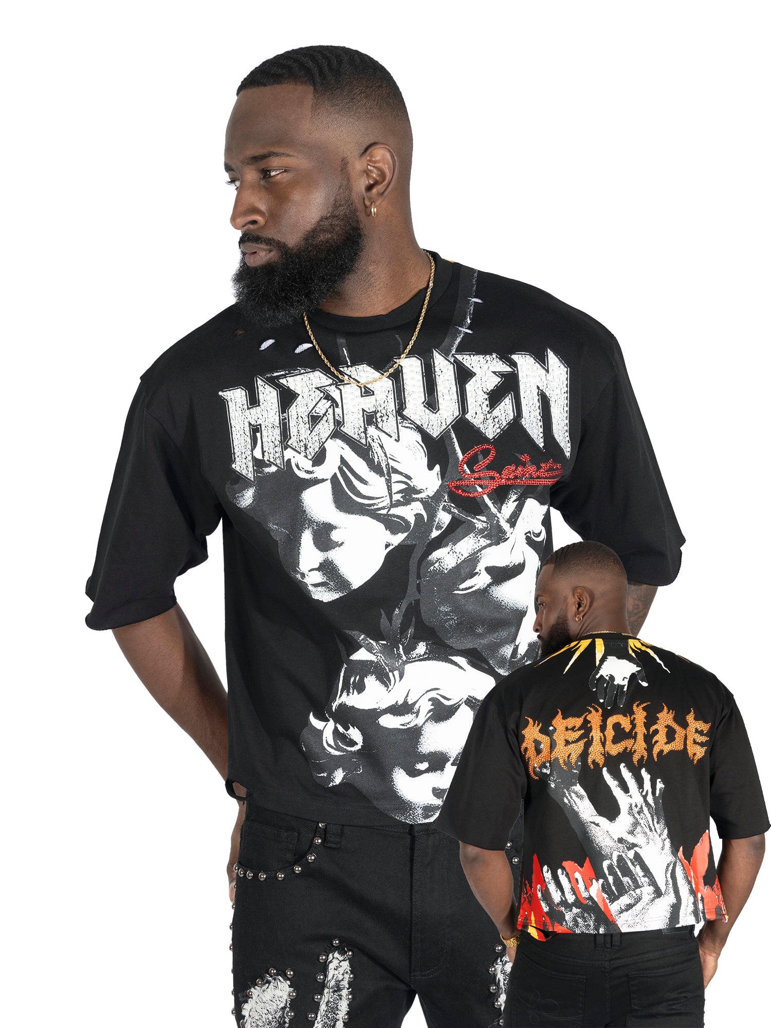 Makobi F171 Crop Heaven Saint Tee in Black