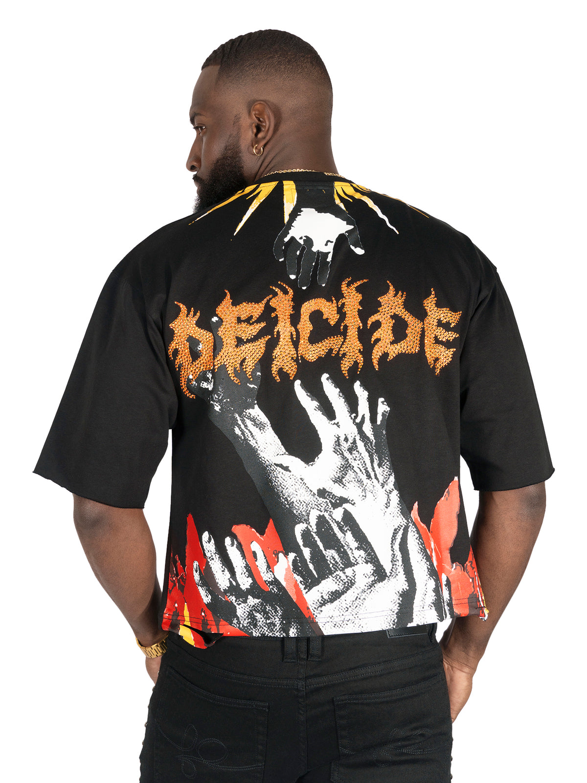 Makobi F171 Crop Heaven Saint Tee in Black, view 2