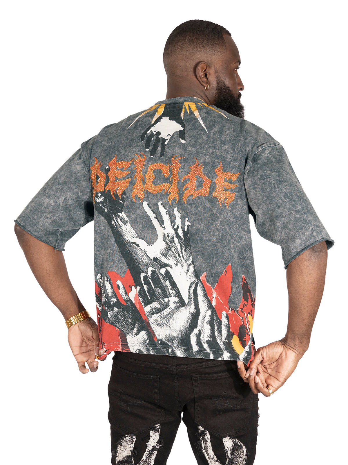 Makobi F171 Crop Heaven Saint Tee in Gray, view 2