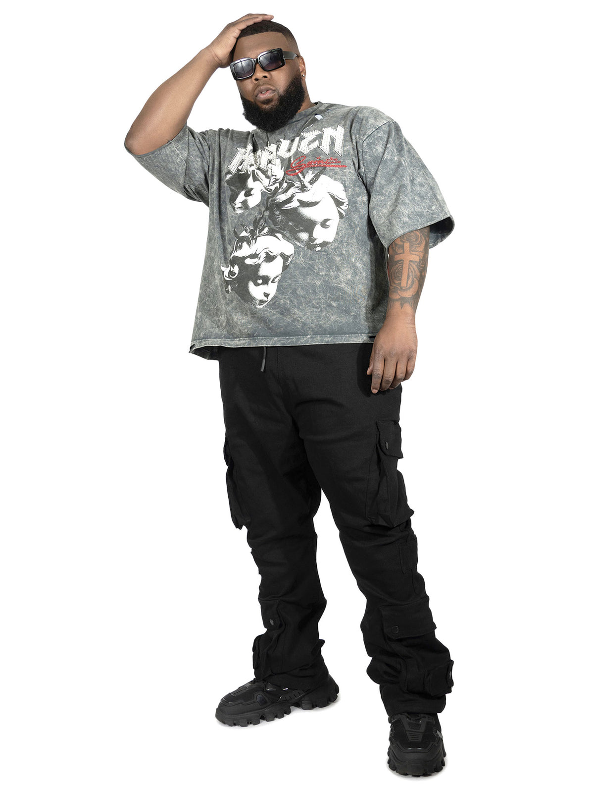 Makobi F171 Crop Heaven Saint Tee in Gray, view 3