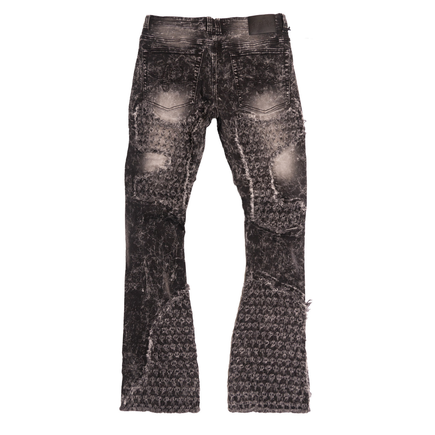 F1723 Tattered Denim Stacked  Jeans - Black