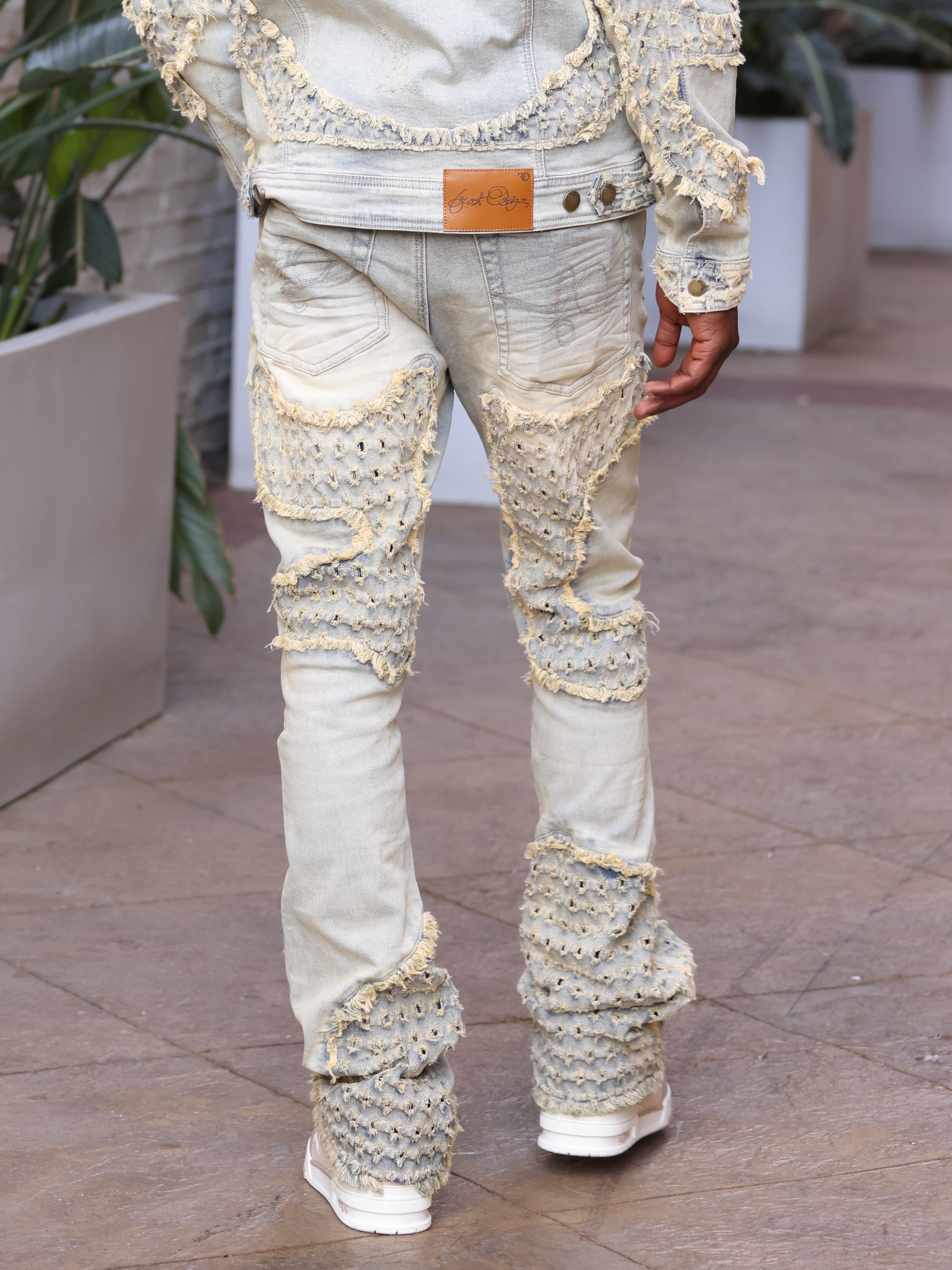 F1723 Tattered Denim Stacked Jeans - Dirt