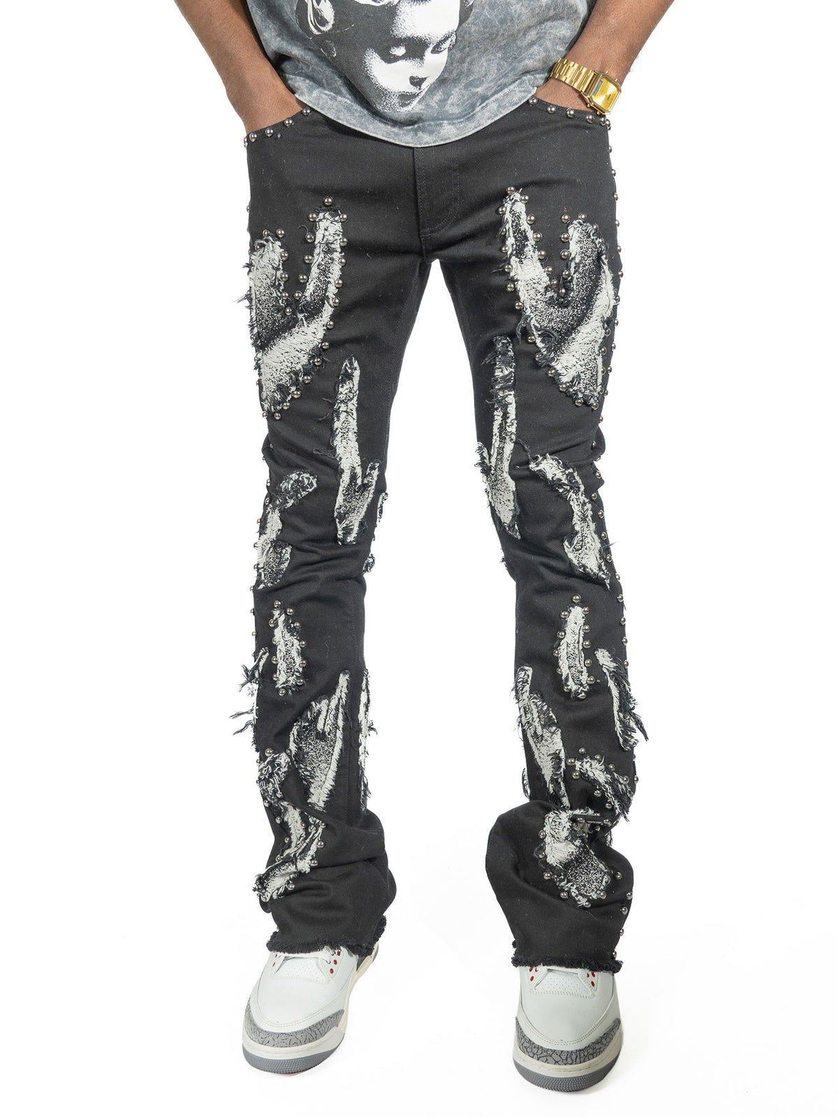 Makobi F1731 Zerrelly Stacked Jeans in Black