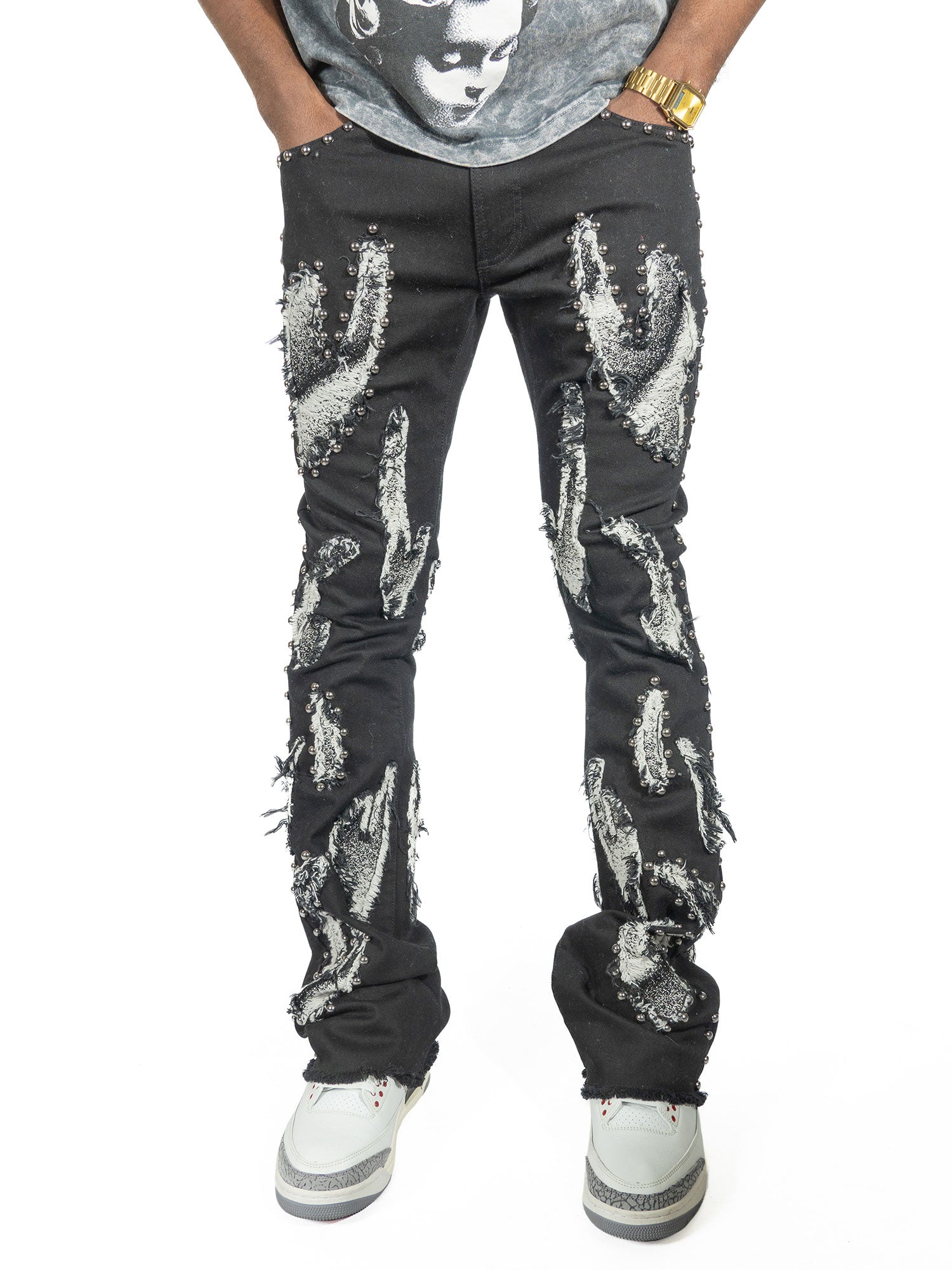 Makobi F1731 Zerrelly Stacked Jeans in Black