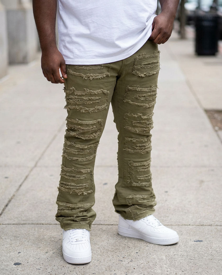 F1732 Cashay Stacked Jeans - Olive