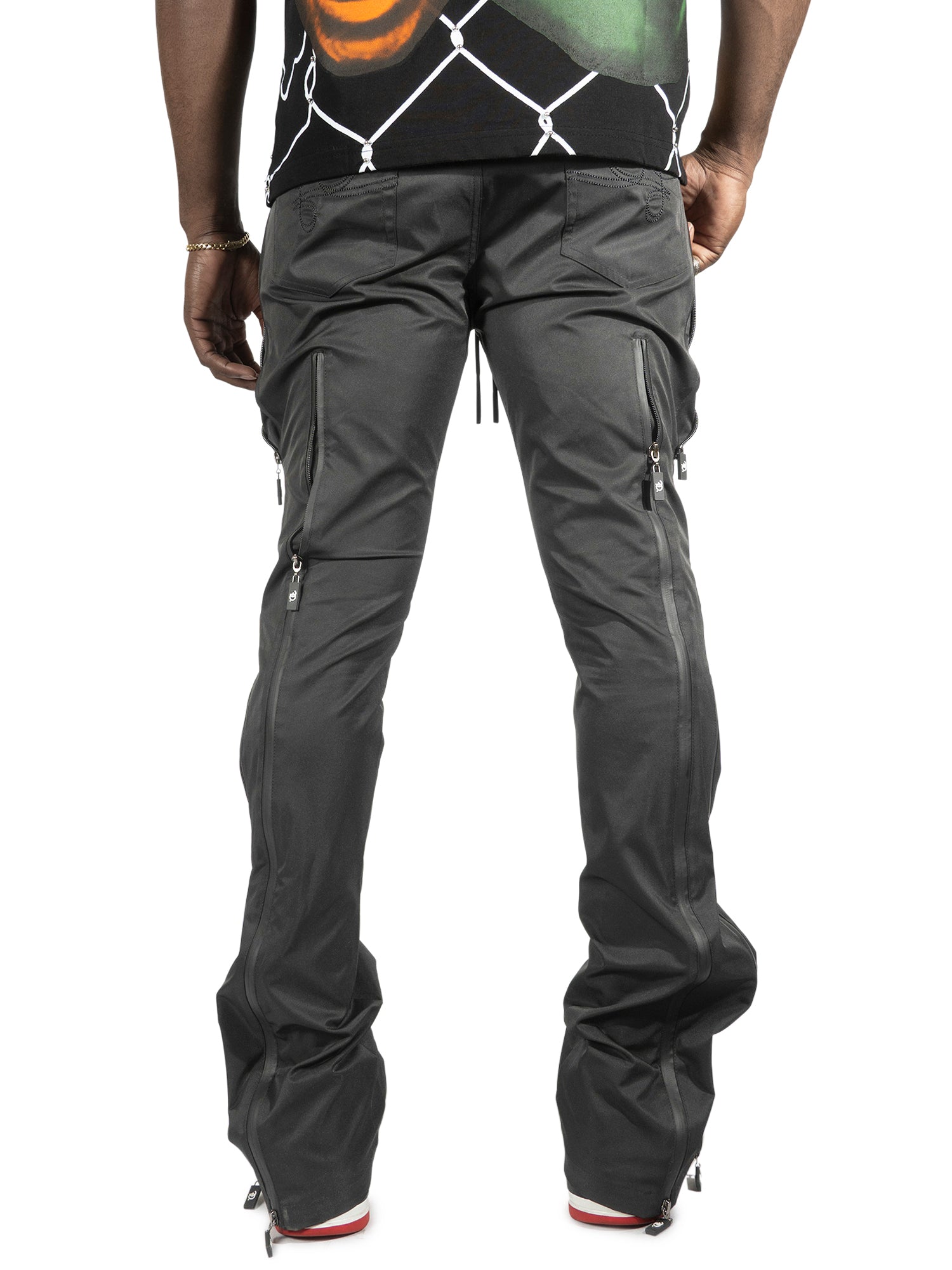 Pants | F1736 Zerelly Nylon Stacked Pants - Black