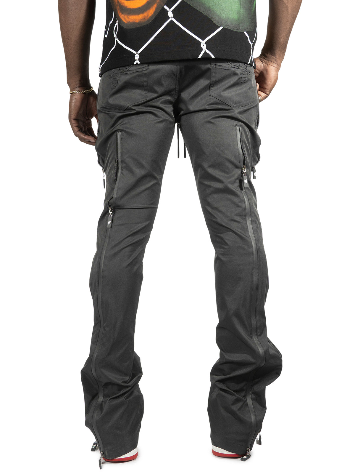 F1736 Zerelly Nylon Stacked Pants - Black