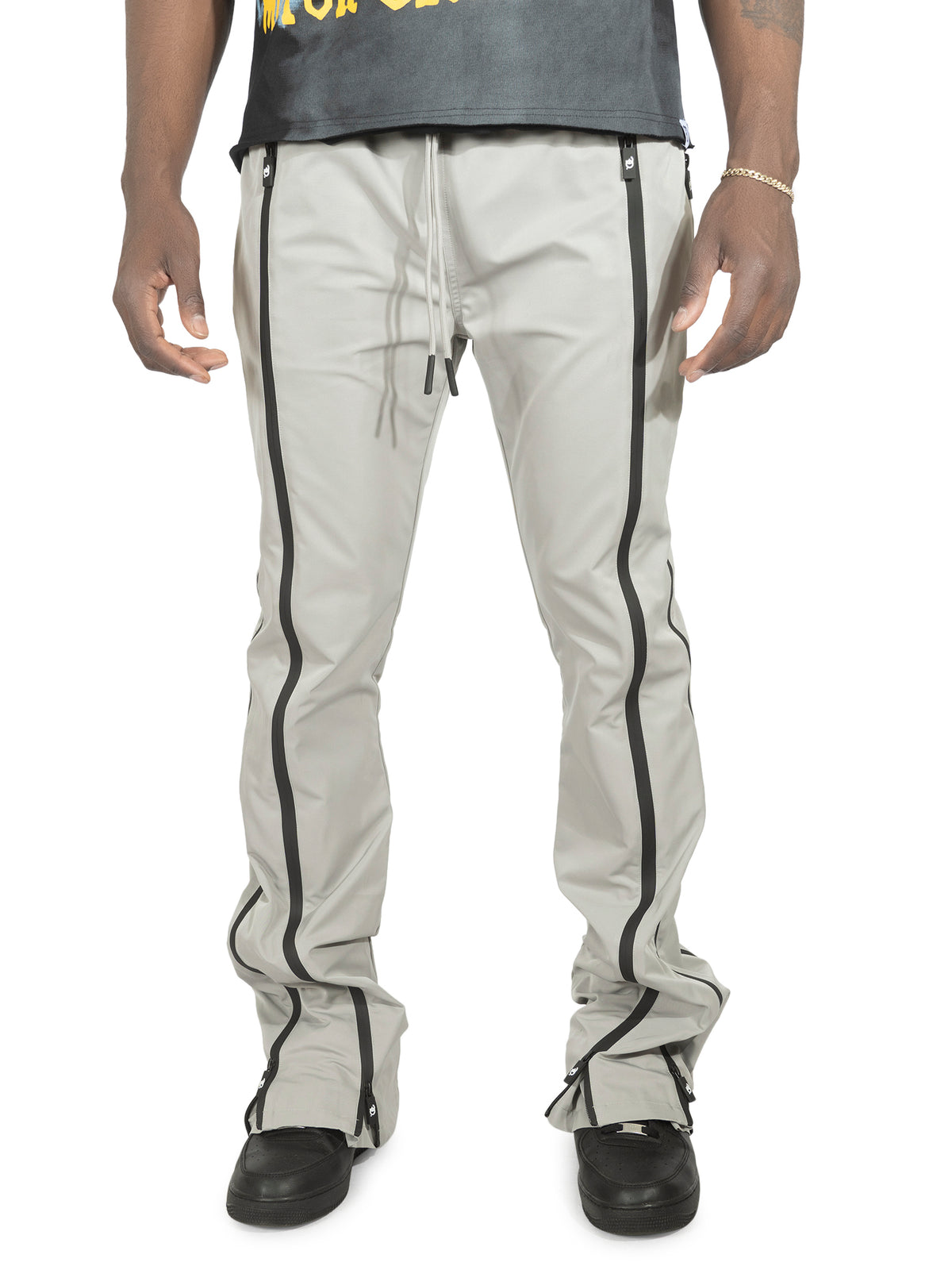 F1736 Zerelly Nylon Stacked Pants - Gray