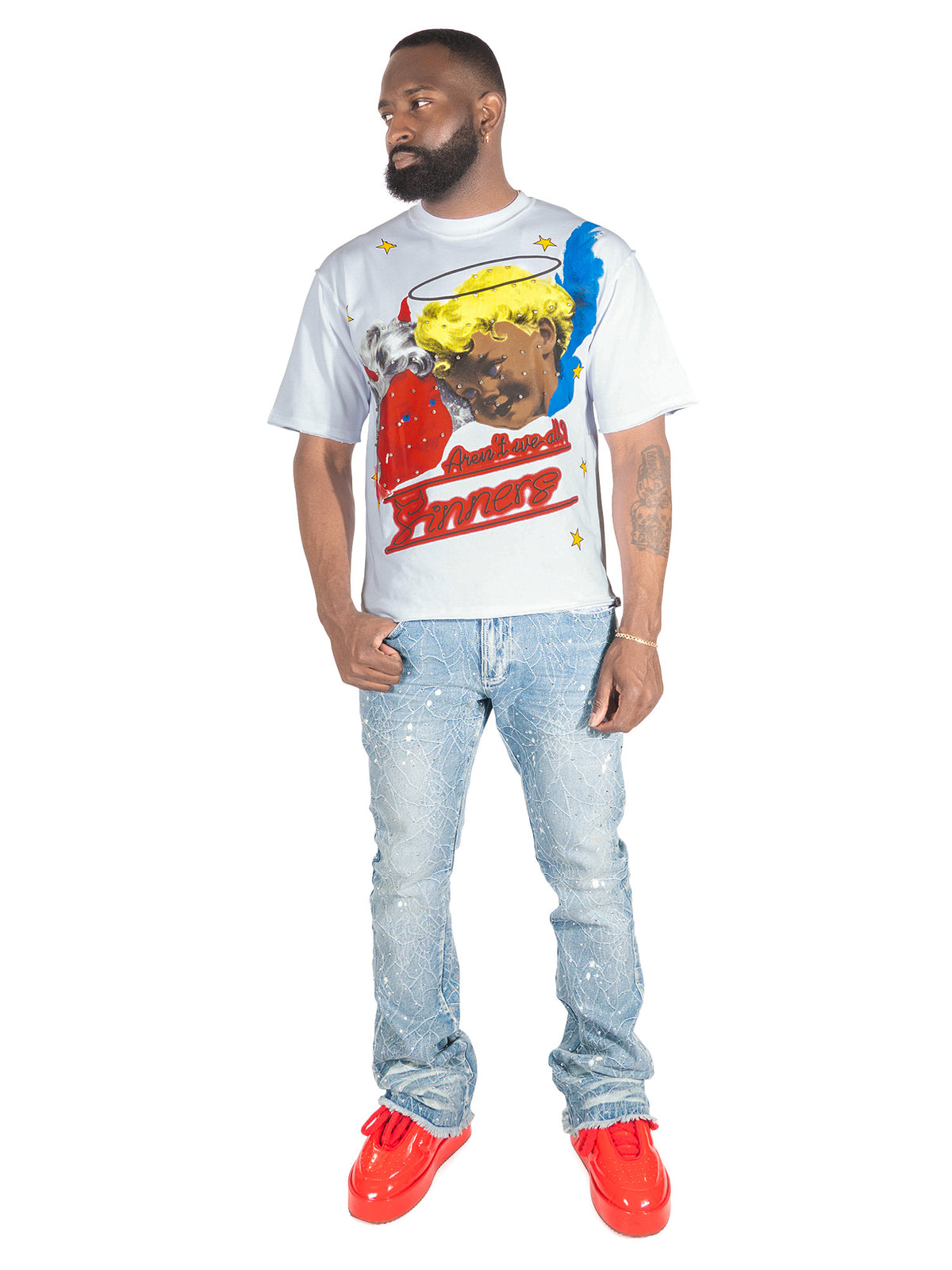 Makobi F173 Sinners Boxed Tee in White, view 3