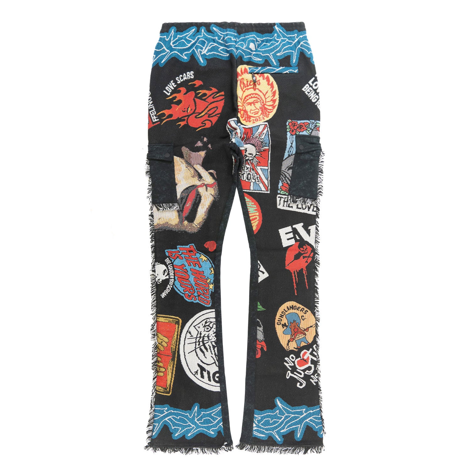 F1755 Brave Heart Tapestry Stacked Pants - Black