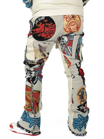 F1755 Brave Heart Tapestry Stacked Pants - Oat