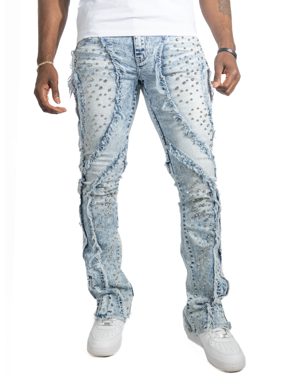 Makobi F1757 Moretti Stacked Pants in Light Wash