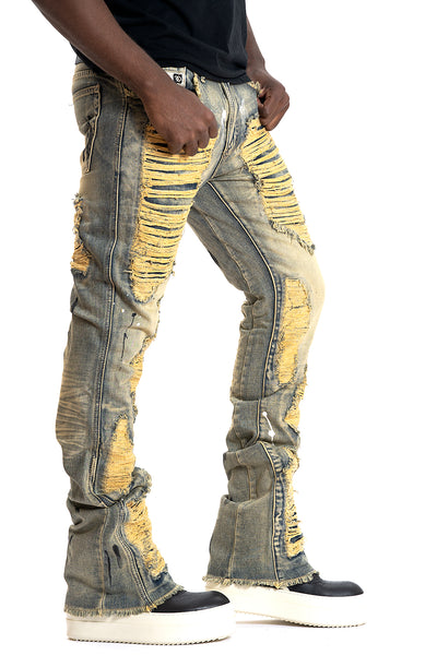 F1772 Basel Distressed Stacked Jeans - Dirt