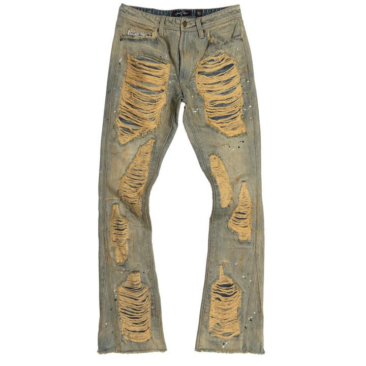 F1772 Basel Distressed Stacked Jeans - Antique Wash