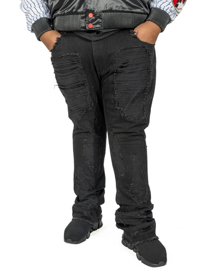 F1772 Basel Distressed Stacked Jeans - Black