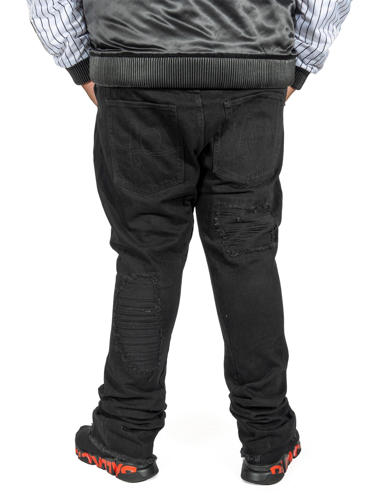 F1772 Basel Distressed Stacked Jeans - Black